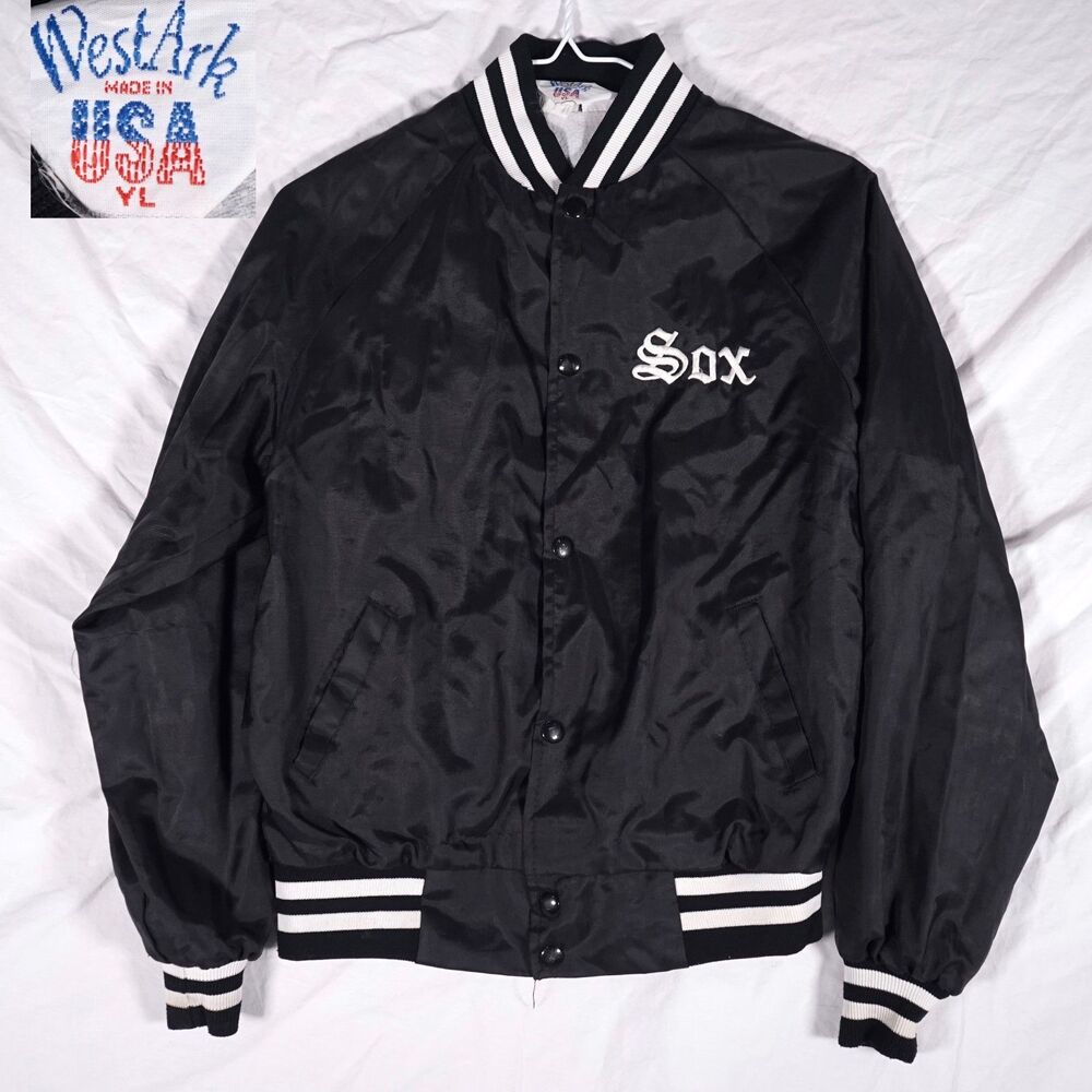 Vintage Chicago White Sox Satin Jacket Made In USA West Ark Youth Large Black